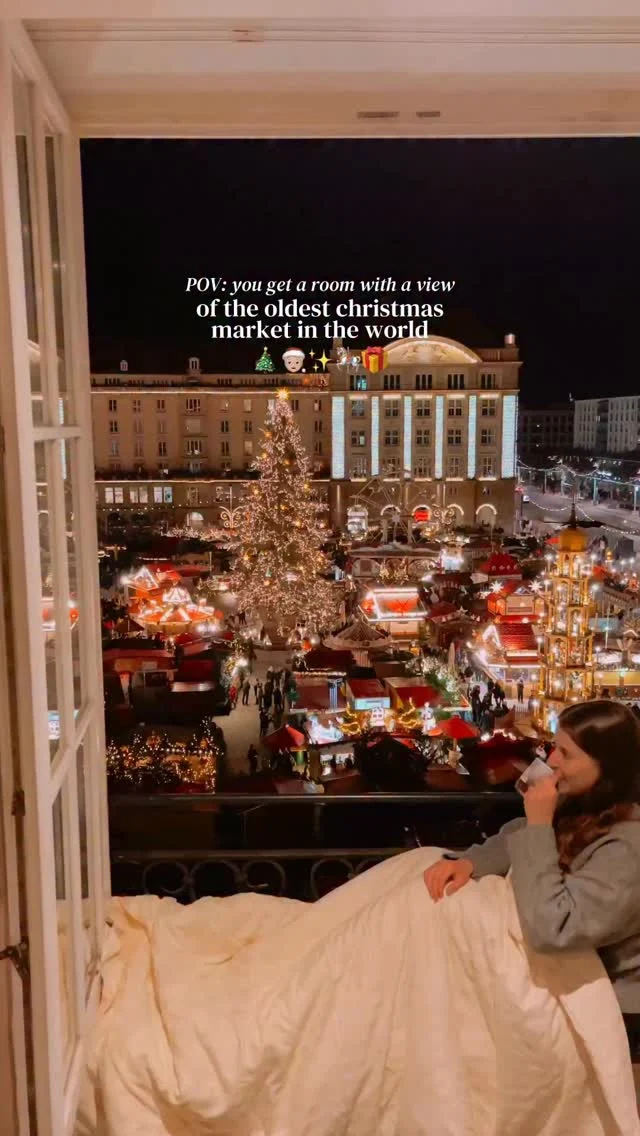 tap for the location ✨

save for future planning 😇

if you’ve been following me for a while, then you will know that I absolutely love dresden 🏰

this is one of the most magical holiday destinations in germany and I can honestly not recommend it enough this time of year 🎄

location✨
📍dresden, germany

this is the 📍striezelmarkt Christmas market in dresden which originates to 1434 🎠

it’s considered the oldest Christmas market in the world as it was the first market held with the intention of opening a true Christmas market 🧑🏼‍🎄

comment “LINK” for a link to this hotel looking over the magical striezelmarkt - nothing beats a glühwein with these views ✨

not all rooms face the Christmas market so during your booking you can ask for a room facing the Christmas market and hope that you will be able to get this view 🧚🏼‍♀️

(remember to of course be respectful and the staff is very kind and will often try to provide you with a room of your preference based on availability) 💌

#dresden #dresdencity #striezelmarkt #visitdresden #dresdenaltstadt 

visit dresden • dresden Christmas market • dresden striezelmarkt • European Christmas • Christmas in Germany • oldest Christmas market in the world • best Christmas market in Europe • must see Christmas market • dresden at Christmas • Christmas in dresden •