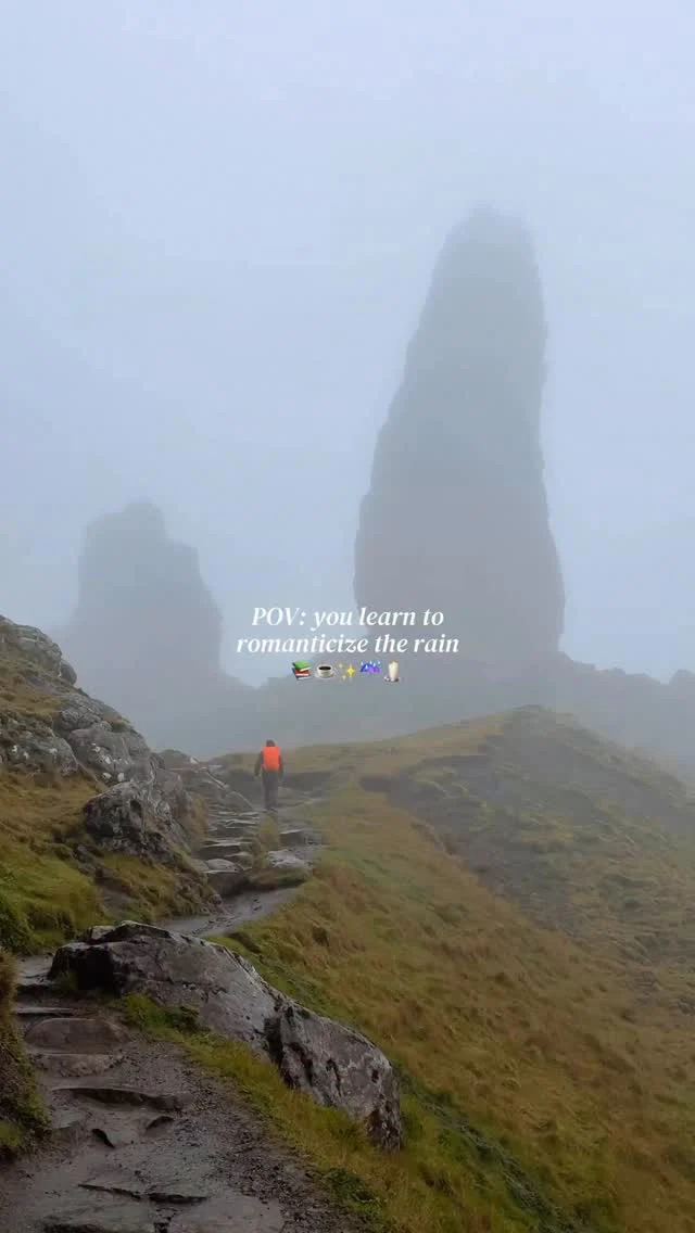 a few years ago I came across the quote “the weather is never miserable, we are” and that single line has well and truly changed my perception of the rain ☔️ 

being danish I’ve always heard people around me say “there’s no such thing as bad weather, only bad clothing” and while it’s definitely a mentality I’ve grown accustomed to, it didn’t change the fact that I would be down when it was raining a lot 🌧️

what I love about the first quote is that it doesn’t focus on what you wear but the mentality you choose to have given your circumstances 🥺

when I became a content creator I feel like this feeling just got worse, as I always chased the sunshine for beautiful content, especially when it came to nature ⛰️

one of the best things that has happened on this platform, is that I learned to romanticize the moody weather and rainy days, to embrace them and even cherish them 🥹

that means going on the hike I wanted to, even if it will rain and I won’t have the visibility I was hoping for (given conditions are still safe of course)💭

or simply continuing to explore based on my plans and seeing the beauty of the place in front of me, even if I won’t have a chance to see it in sunshine 🌞

I can’t say that I never get mad about the rain anymore, at the end of the day there are also lots of times when you need to cancel plans due to dangerous conditions - but I will always try to make the best of it ✨

from doing so I’ve come to love rainy days and the unique atmosphere they bring, and looking back on these clips, they are all so beautiful not despite the rain and moody weather, but because of it 💌

here’s to seeing the beauty in every season, especially as we head into the cold, dark, and grey months of the year 🕯️