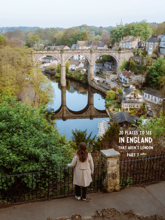 PART 7: 20 places to see in england that aren’t london 

save for future planning 😇

welcome to one of the best spring spots in england 🌿

this is ✨
📍knaresborough

located in north yorkshire, knaresborough is super easy to visit as a day trip from york ☀️

✨ HOW TO ARRIVE ✨

to get here by public transport simply take a direct train from york, it’s about 4 stops 🚂

trains run every half an hour and it takes just under 30 minutes to arrive 💭

the train station is also located centrally so once here you can walk everywhere 🧚🏼‍♀️

✨ THINGS TO DO ✨

📍knaresborough castle 
a ruined fortress from the 1300’s overlooking the town 🏰

📍 knaresborough castle garden
the garden is filled with blooming flowers and offers the best viewpoint over the town and famous viaduct 📸

📍knaresborough viaduct
this is one of the sights knaresborough is most famous for - and it’s fun to see it from all vantage points 🌸

📍waterside 
beautiful promenade by the river with gorgeous views of the viaduct and where you can rent a boat! 🛶 

📍bebra gardens 
beautifully maintained gardens that are a must when visiting 🌿

📍mother shipton’s cave and petrifying well 
one of the most iconic attractions in knaresborough with the main highlight being the petrifying well 🍃

(costs £12 per pedestrian) 

📍rent a canoe
this is the best thing you can do in knaresborough on a sunny day! ☀️

📍market place 
cute square and where you will find the weekly market on every wednesday! 💌

follow for more tips around my backyard (europe) 🥰

#visitengland #knaresborough #northyorkshire 

day trips from York • things to do in knaresborough • knaresborough England